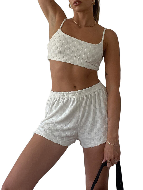Conjunto feminino de calções elásticos com estampa floral e cintura alta, roupa de malha, camis de verão, Y2K, 2 peças