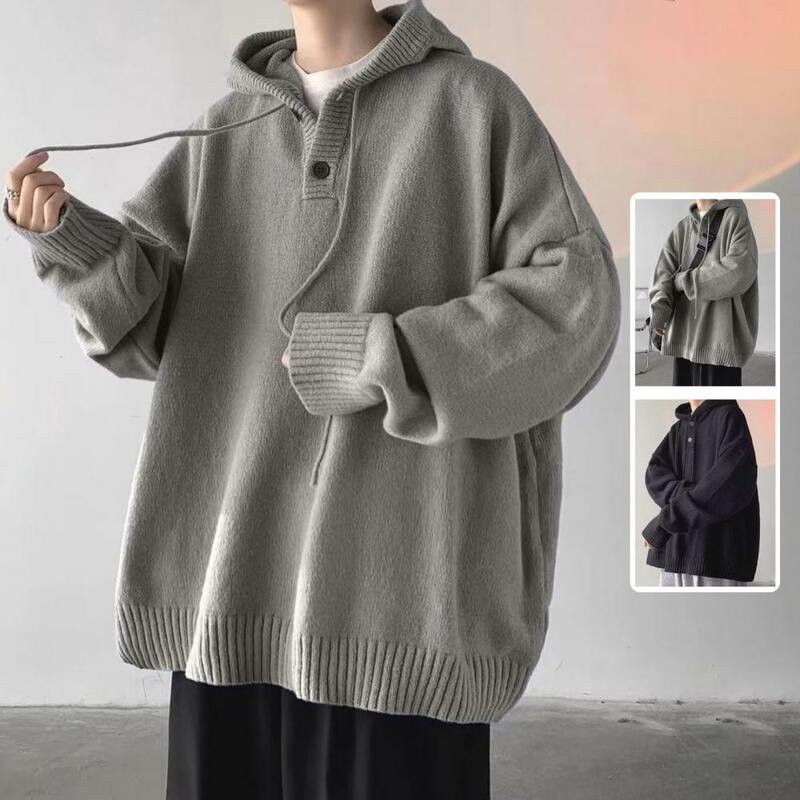Suéter con capucha para hombre, ropa de abrigo suave, alta elasticidad, Color sólido, ajuste suelto, Otoño e Invierno