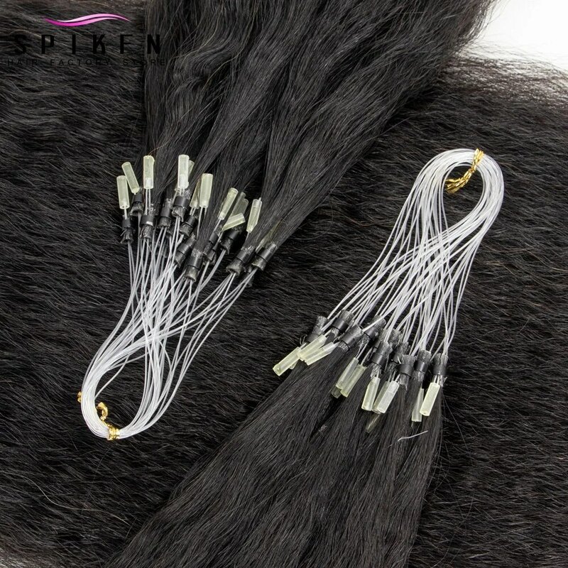 SPIKFN Micro Loop Hair Extensions Kinky Straight 12"-26" Natural Black Human Hair Micro Link Hair 50pcs/pack Salon Supply