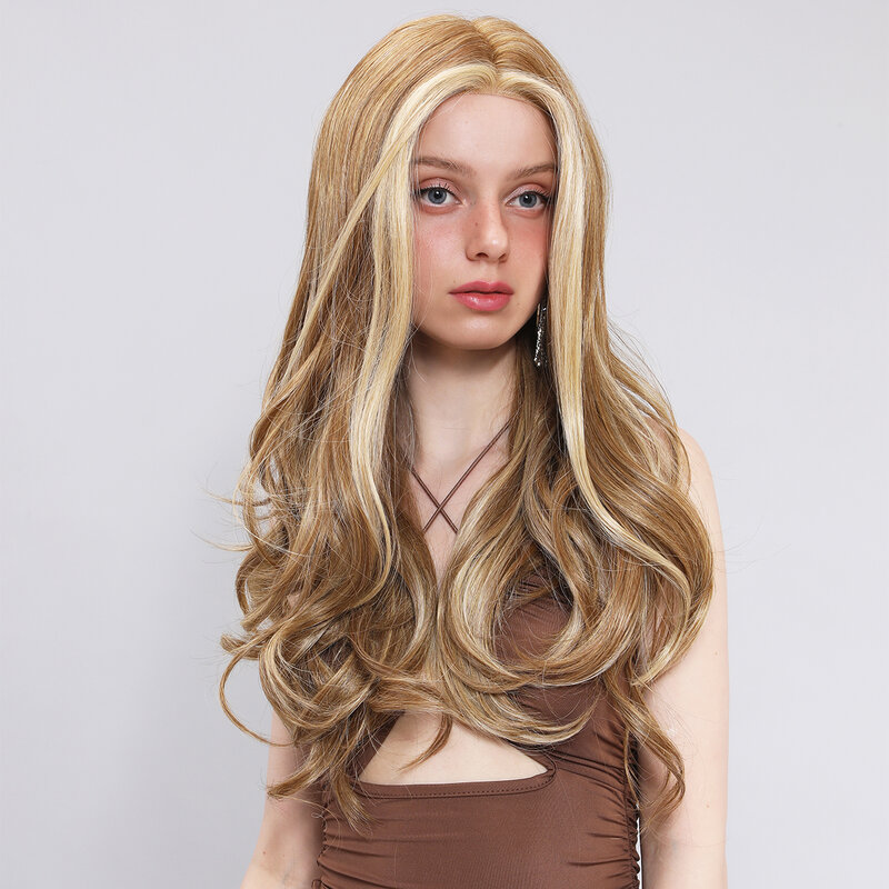 Smilco Omber Blonde Synthetic Lace Front Curly Wigs For Women Long Wave Invisible Lace Front Preplucked Wig Daily Heat Resistant