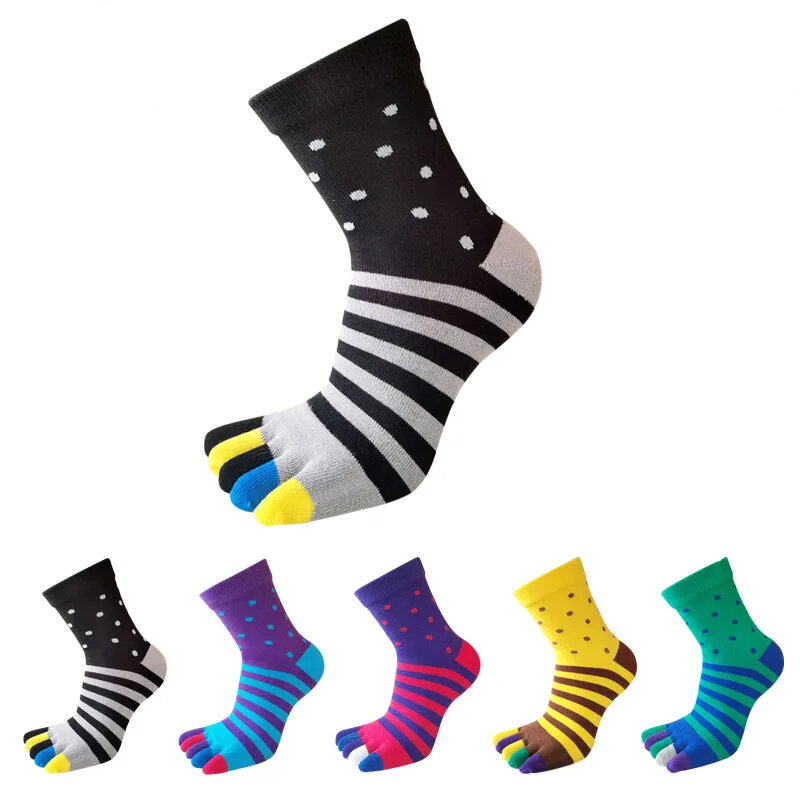 Large Size Five-Finger Socks Man Cotton Striped Dot Patchwork Colorful Business Fashions Sweat-Absorbing Toe Happy Socks Plus