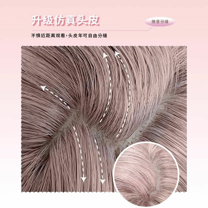 Wig merah muda untuk wanita gelombang panjang padat Cospaly Lolita Wig sintetis pesta harian dengan poni rambut palsu Wig suhu tinggi gw발
