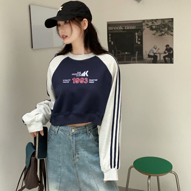 Women's Striped Sweatshirts Autumn New Korean Chic Fashion Casual Daily Color Collision O-neck Long Sleeve Versatile Tops Female
