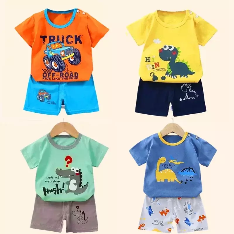 Conjunto de camiseta e shorts de algodão infantil, roupas de mãe e criança, roupas de bebê, terno infantil, 2 peças, verão
