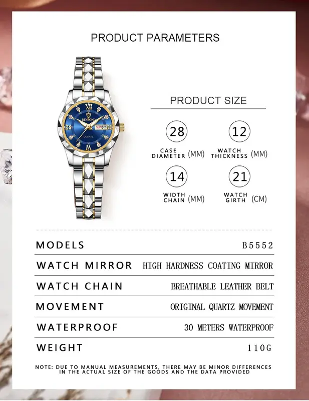 Binbang 2522 nuovo orologio da donna impermeabile orologio al quarzo di lusso leggero da donna con bagliore notturno alla moda