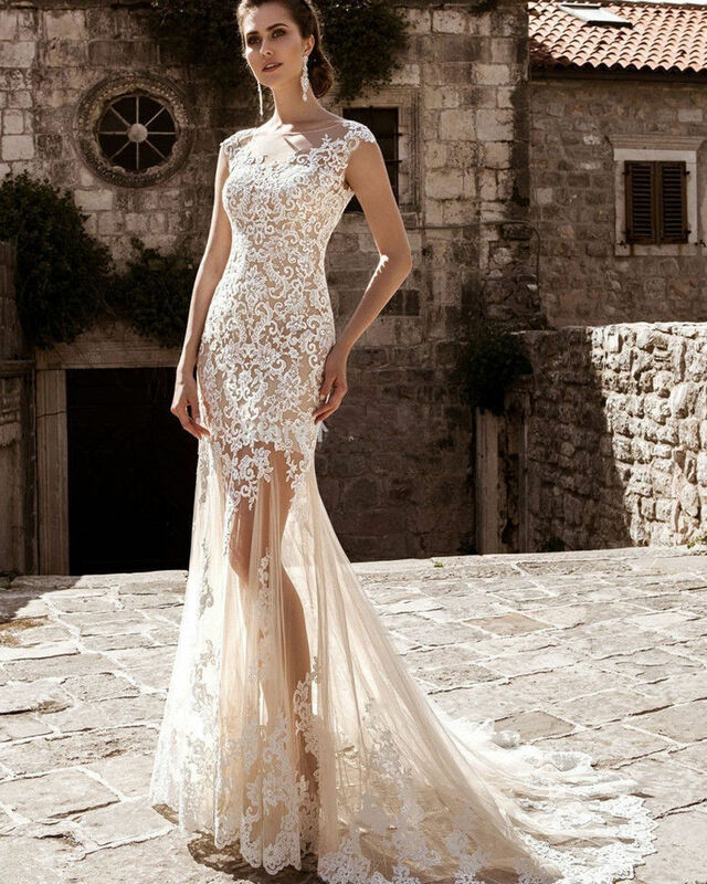 Vestido de novia con abertura, color liso, MK1456-Printed