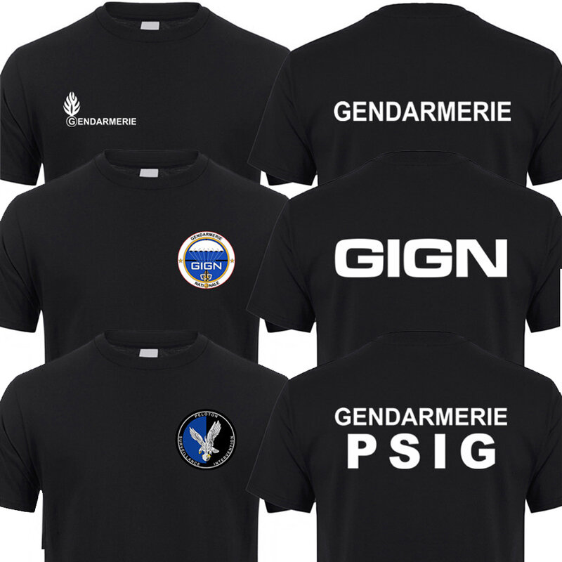 T-shirt manches courtes col rond homme, gendarmerie française, PSIG, en coton, à la mode