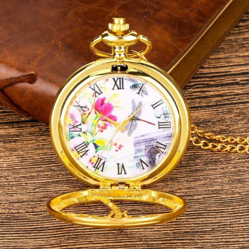 Pendant dragonfly lovely personality creative pendant pendant gift to my girlfriend hollow flip pocket watch color diamond