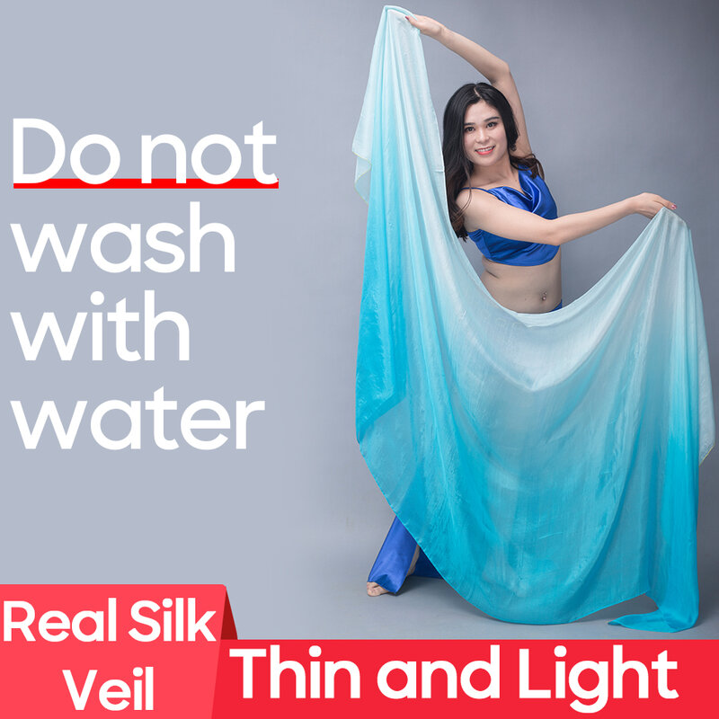 Lenço de seda gradiente para performance de palco 100% real véu de seda lenço de tecido para prática de dança do ventre