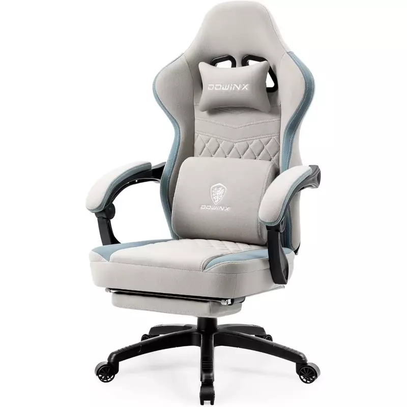Chaise d'ordinateur de jeu en tissu respirant avec coussin à ressort de poche, chaise de bureau confortable avec coussin de gel et sac de rangement