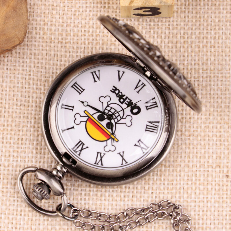 정교한 할로우 조각 회색 석영 포켓 시계 목걸이 펜던트, 포브 체인, 여성 또는 남성용 선물, 유명한 애니메이션, 신제품