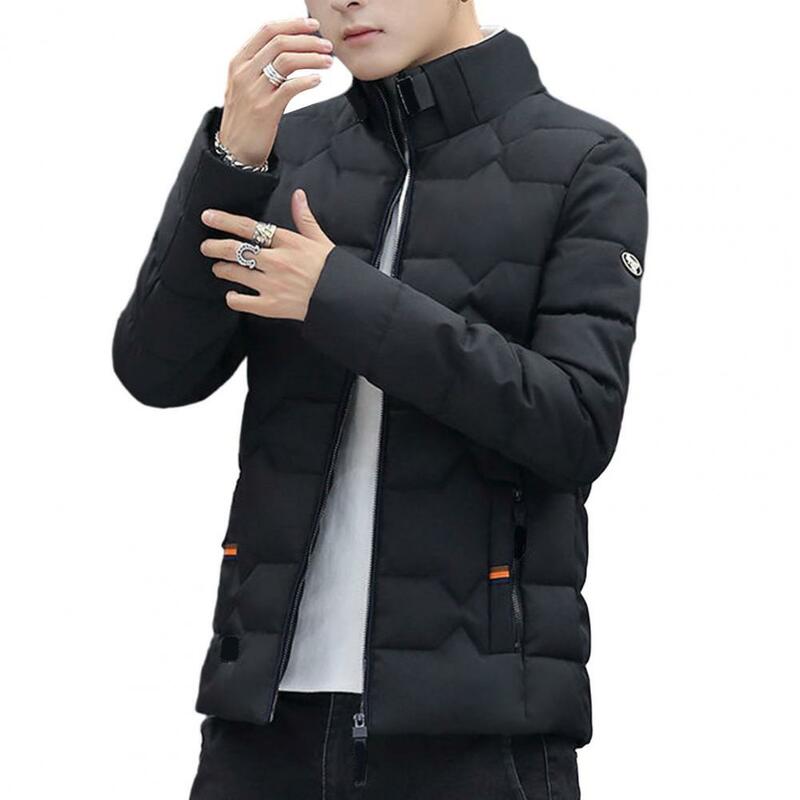 Men Autumn Winter Overcoat with Pockets Zipper Closure Stand Collar Thick Warm Slim Fit Outwear Coat Outwear