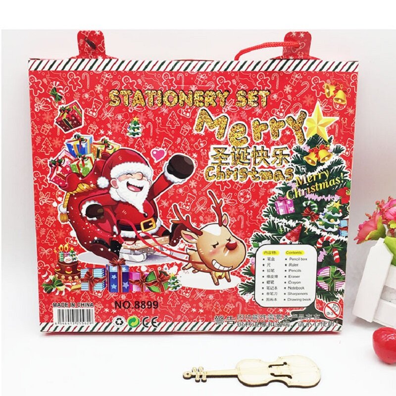 Christmas Stationery Set Gift Box para Crianças, Lápis Dos Desenhos Animados, Borracha, Régua, Memo Pads, Faca, Material Escolar, Jardim de Infância