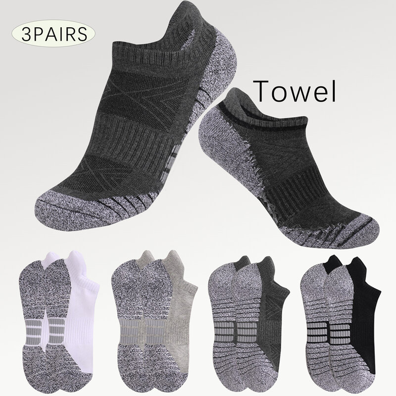 3 Pairs Plus Size Soft Towel Sole Men's Running Socks Thick Wear-Resistant Outdoor Hiking Sports Ankle Socks EUR 39-50,US 6-15