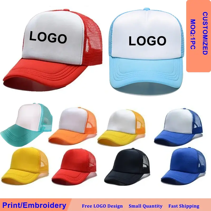 Customize Printing Logo Advertising Trucker Cap Unisex Heat Transfer Logo Mesh Caps Summer Adjustable Foam Trucker Hat Dad Hat