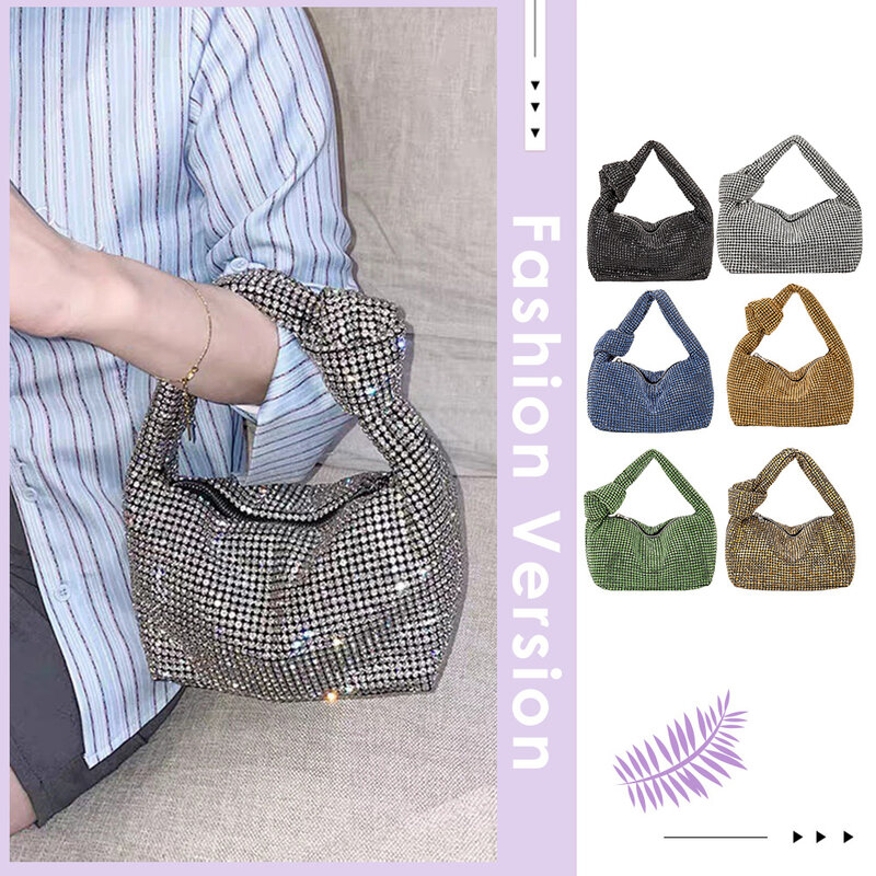 Women Knot Evening Bag Rhinestone Bling Satchel Bag Zipper Diamond Clutch Purse Stylish Sparkle Crystal Clutch Lady Wedding Bag