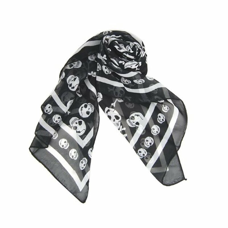 Zwarte Chiffon Zijde Aanvoelende Print Mode Lange Sjaal Scaf Wrap Voor Dames + Sleutelhanger