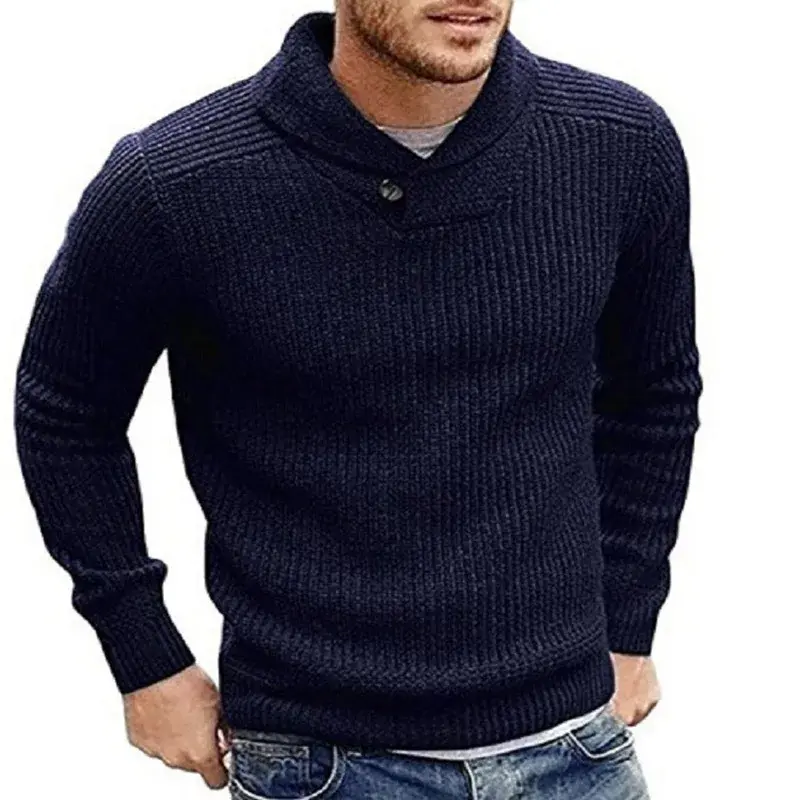 Вязаный свитер с воротником-хомутом, мужской пуловер, мужские зимние свитера с длинным рукавом, мужской свитер, мужской свитер в Корейском стиле, приталенный мужской свитер