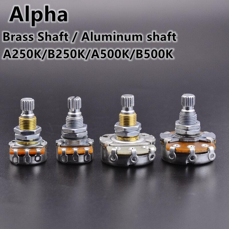 Alpha Brass Shaft / Aluminum shaft  Potentiometer(POT) For Electric Guitar Bass A250K/B250K/A500K/B500K