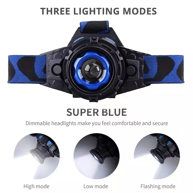 USB Rechargeable LED Headlamp Zoomable 3 Modes Head Lamp Waterproof Headlight for Running Camping Fishing