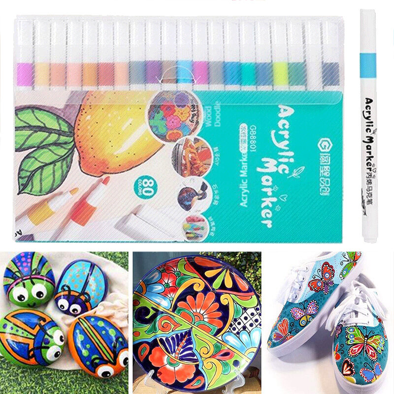 80 colori Set di penne per pittura acrilica pennarello artistico fai da te disegnato a mano Graffiti Art Making Mug ceramica legno tessuto tela forniture
