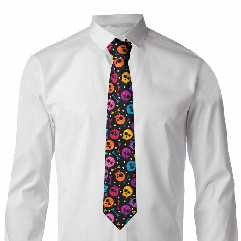 Gravata casual fina de gola estreita masculina, clássica, skinny, caveiras multicoloridas e gravatas de corações, presente