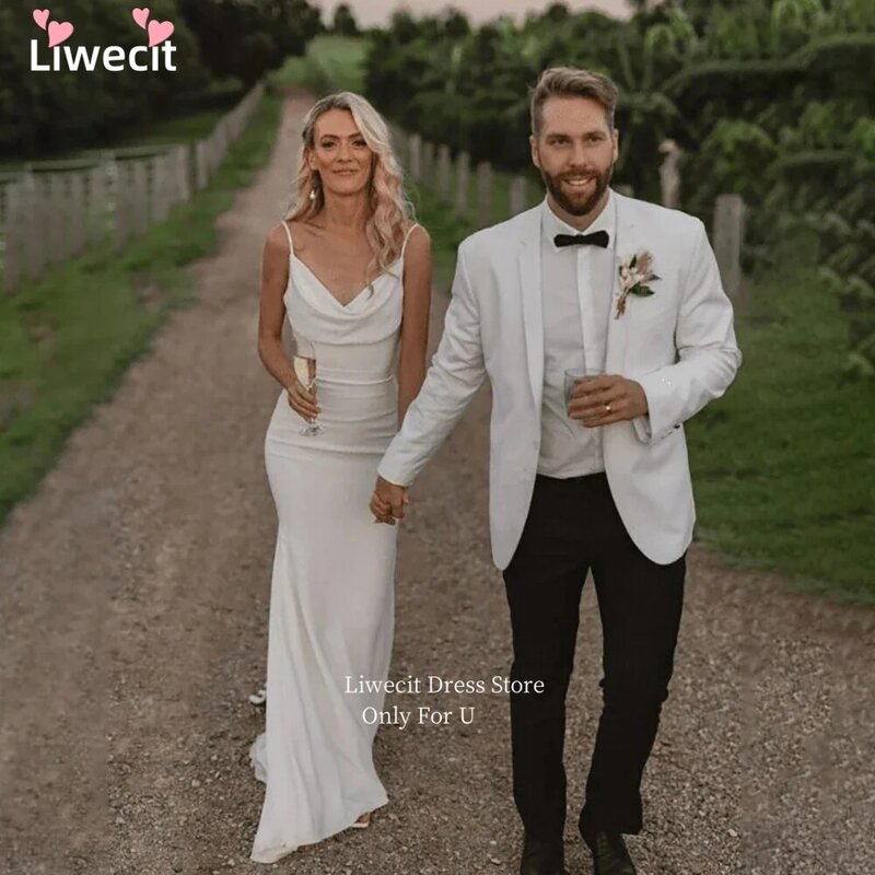 Liwecit ชุดเดรสผ้าซาตินสำหรับงานแต่งงานชุดเดรสปาเก็ตตี้แขนกุดคลุมเปิดหลังแต่งผ้าซาติน
