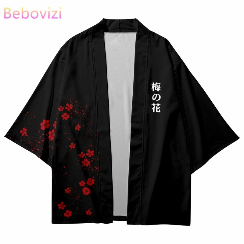 Kardigan Jepang Longgar Wanita Pria Cosplay Yukata Pakaian Harajuku Tradisional Samurai Plum Bossom Kimono Ukuran Plus Haori
