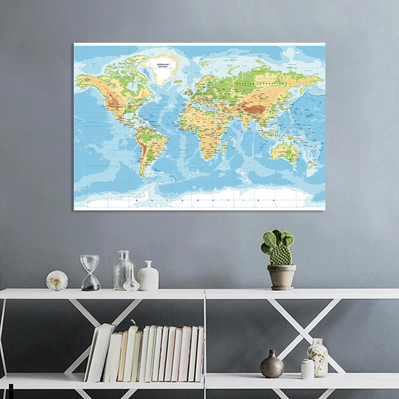 150x225 см карта мира из нетканого материала проекция Mercator без государственных флагов для образования и культуры