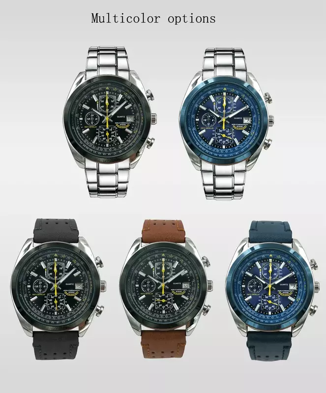 Relógio de quartzo masculino com pulseira de aço, impermeável, luxo, couro, seis pinos, esportivo, cidadão, marca de topo, novo, 2024