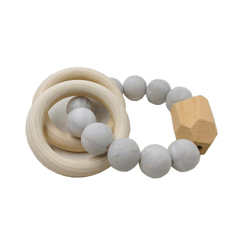 Baby Teether Bracelet Animal Chewable Wooden Teething Silicone Beads Baby Teether Rattle Toys