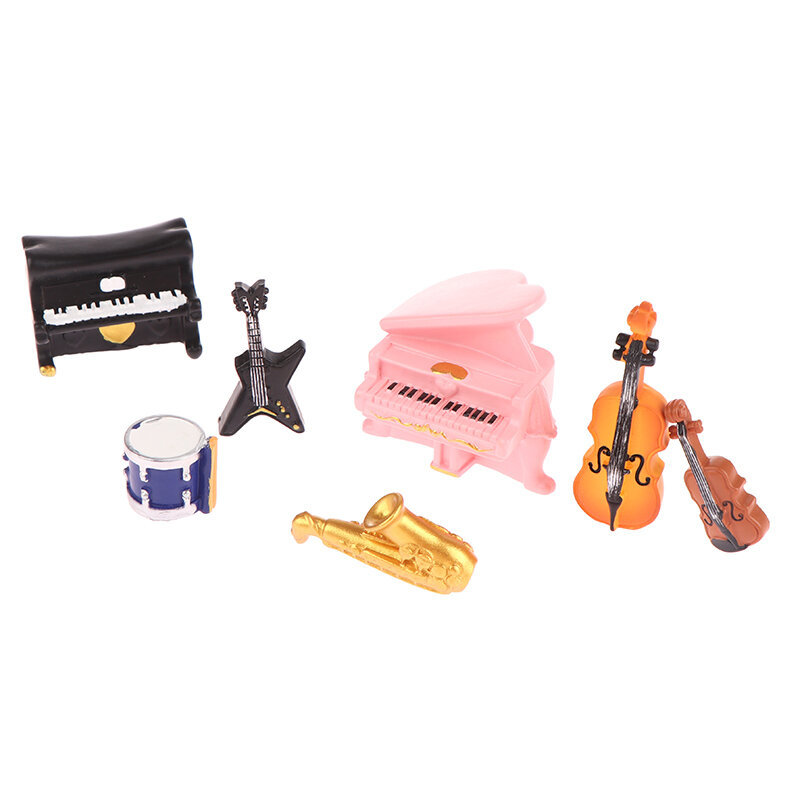 Akcesoria do mikro element dekoracji krajobrazu dla lalek symulowany Model instrumentu muzycznego miniaturowy Retro gitara fortepianowa kreatywna dekoracja na biurko zabawka