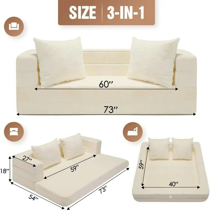 Sedia pieghevole per adulti, divano 3 in 1 divano da pavimento in pelliccia sintetica grande letto per cani convertibile Beanbag con