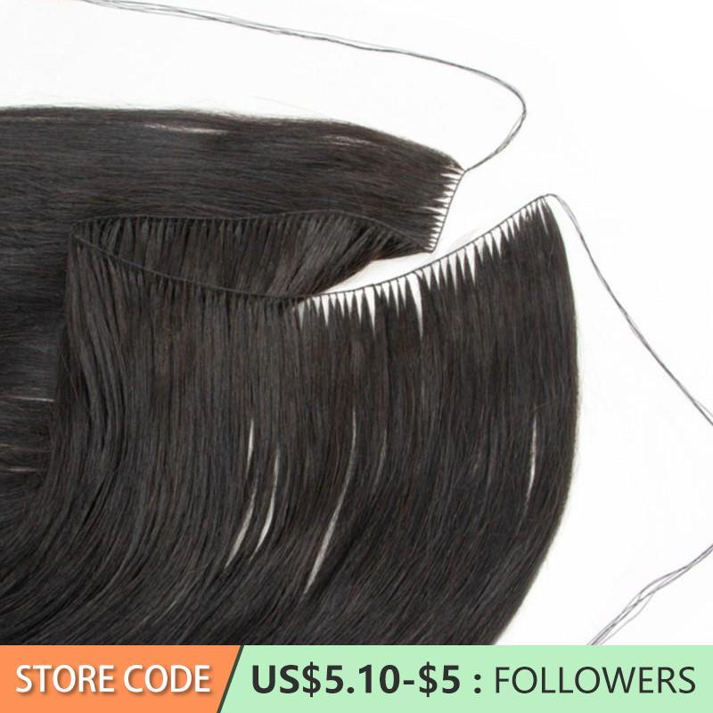 Feather Hair Bundles Extensions Natural Fish Line Human Hair Non-Remy Invisible Micro rings Hair Extension Weft 100g 140strands