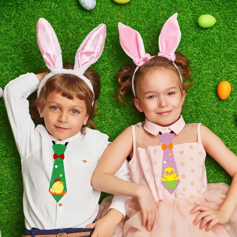 Corbata de conejo de pascua con patrón de huevo, corbata de dibujos animados de conejo de pollito divertido, ajustable, brillante, decoración de fiesta de Pascua, accesorios para fotos