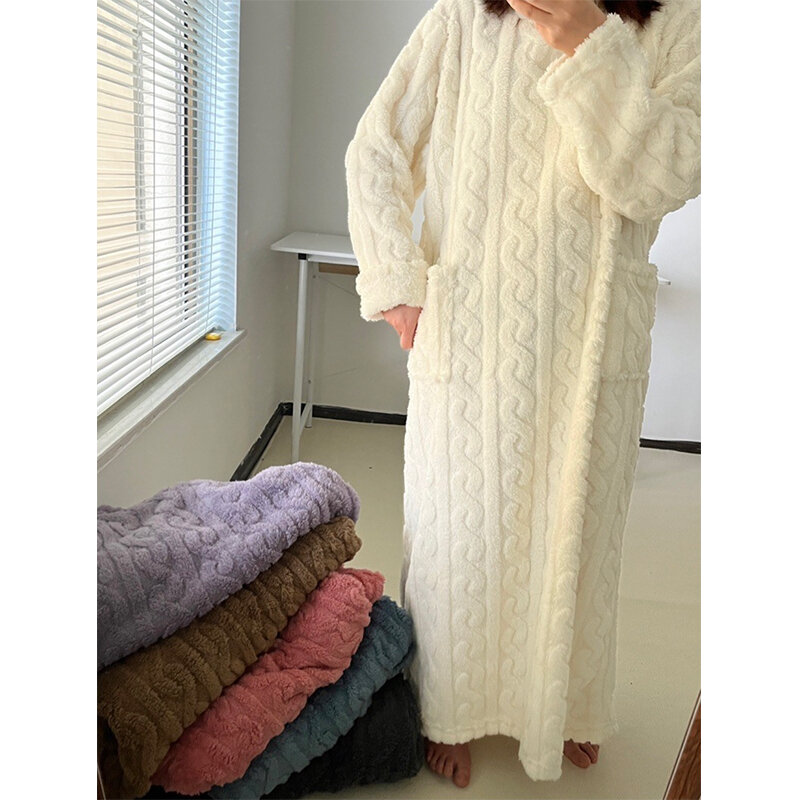 Pijama doméstico quente e grosso, Camisola Jacquard de veludo coral, camisola casual, camisola simples, inverno