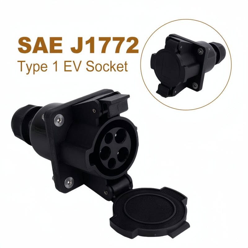 Pengisi daya EV tipe 1 J1772 16A 40A soket stop kontak Pria, soket sisi EVSE kabel pengisi daya kendaraan listrik