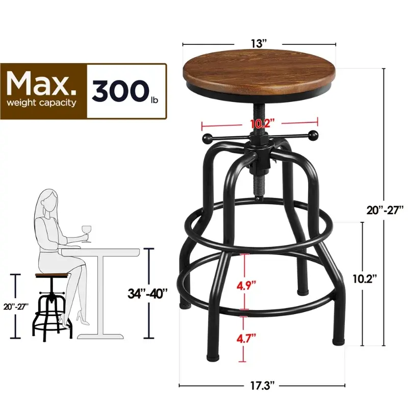 Tabouret de bar industriel vintage en métal marron, recommandé pour la cuisine, le restaurant et le bar