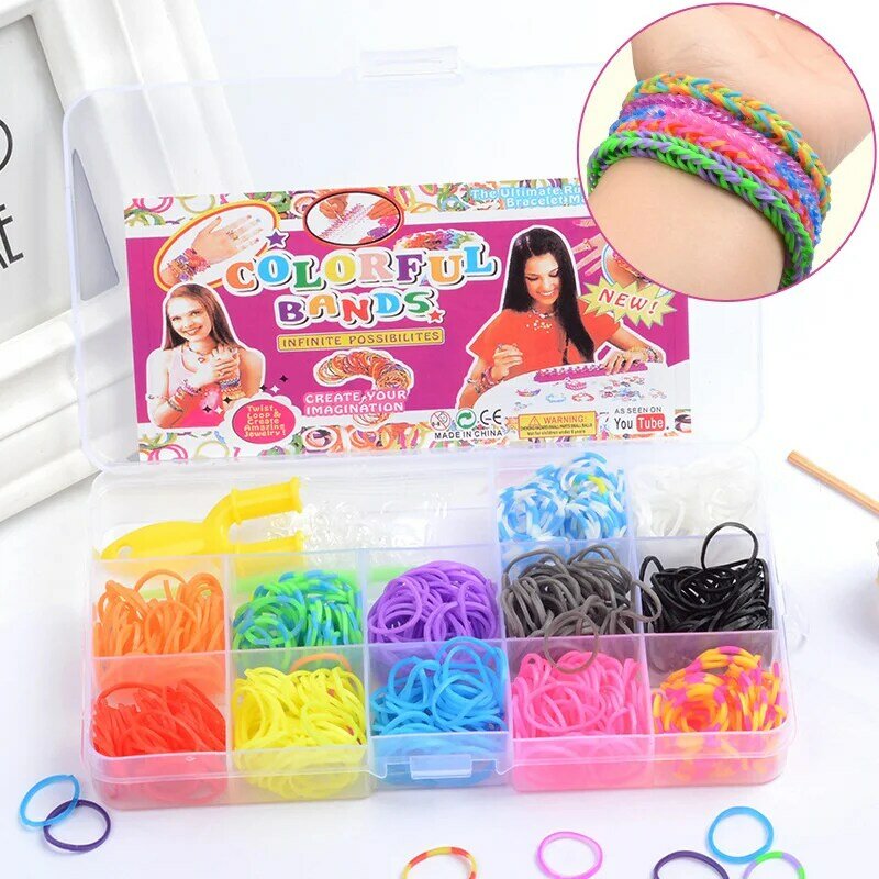 600-10000pcs Elastic Rainbow Bandas de Borracha Kits Colorido Weave Machine DIY Pulseira Artesanato Girl Gift Brinquedos para crianças