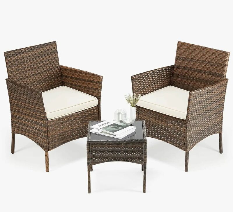 WUNICEF-Ensemble de chaises en rotin avec coussin doux, 3/4 pièces, pour jardin, cour, arrière-cour, pelouse, porche, piscine, balcon