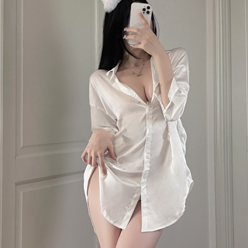 Chemise blanche de style petit ami, pur désir, pyjama sexy, sensation haut de gamme, sous-vêtement graphique de récupération de chambre privée, séduisant