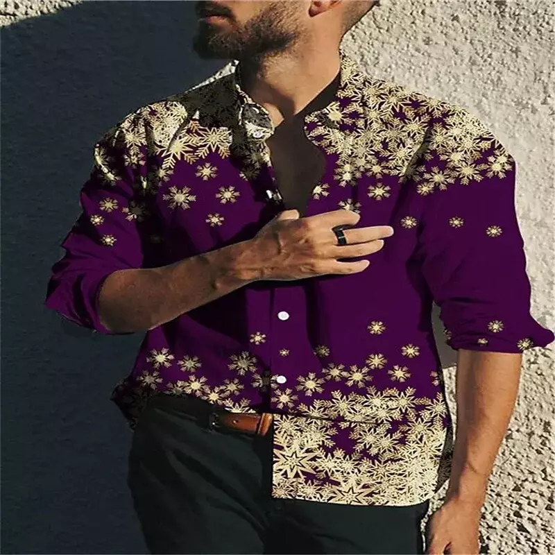 Мужская рубашка с длинным рукавом, Повседневная Уличная рубашка с цветочным принтом, черепом, пламенем, отложным воротником, весна-лето 2023