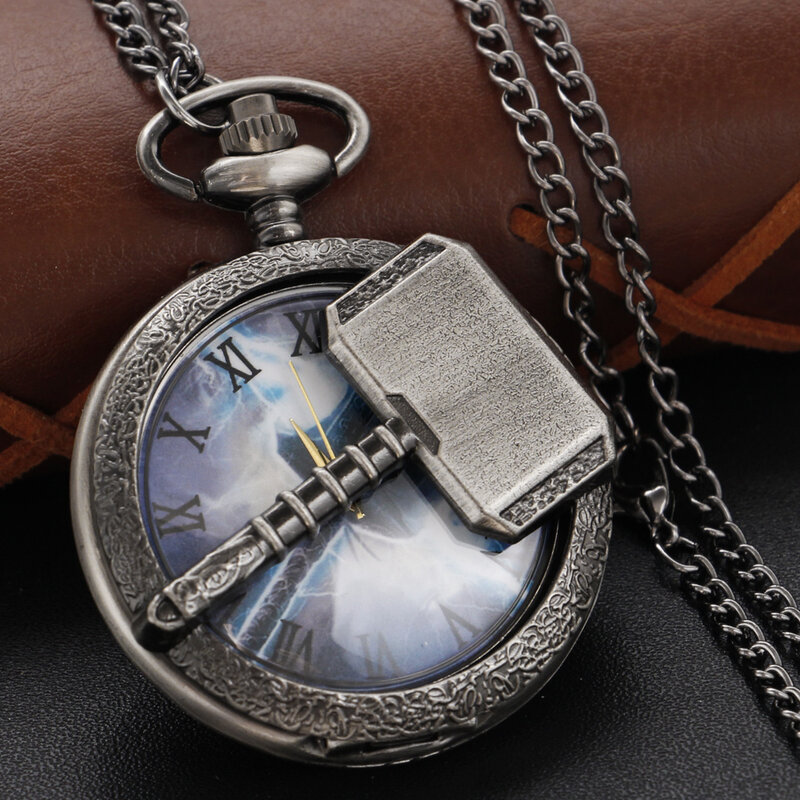 Скандинавская мифология, кварцевые карманные часы с отверстиями, молот Тора, винтажный кулон в стиле стимпанк, модный подарок для мужчин и женщин