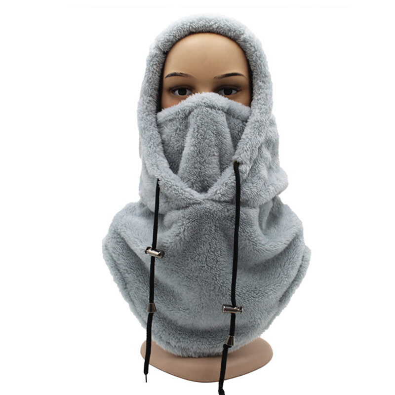 Warm Ski Mask Hood In One Thicken Arctic Fleece Scadrf Hat Adjustable Windproof And Warm Hood Collar For Women And Men Outdoor