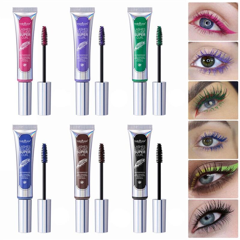 6สี Make-Up Eyelashes ผ้าไหมธรรมชาติกันน้ำที่มีสีสันมาสคาร่าขนตาหยิก Extension Eyelash มาสคาร่า