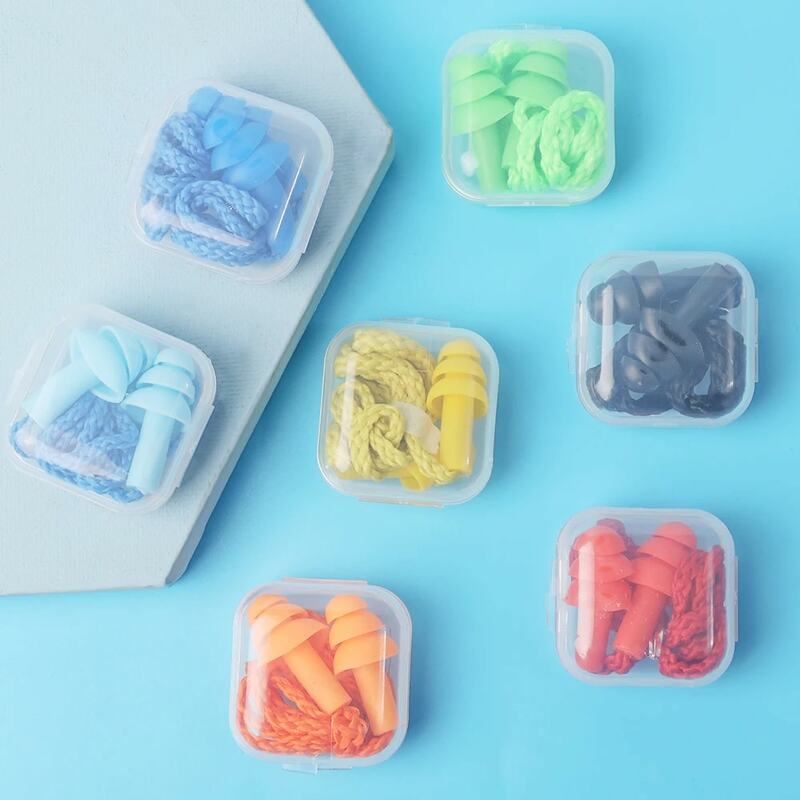 Silicone Corded Ear Plug Protector Anti Lost Reusable Hearing Protection Noise Reduction Safe Swimming Work Earplugs With Rope