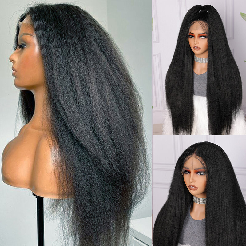Long Kinky Curly Lace Front Wig para mulheres negras, Glueless, cabelo macio do bebê, 180 Densidade, pré-arrancadas, resistente ao calor, peruca diária, 26"