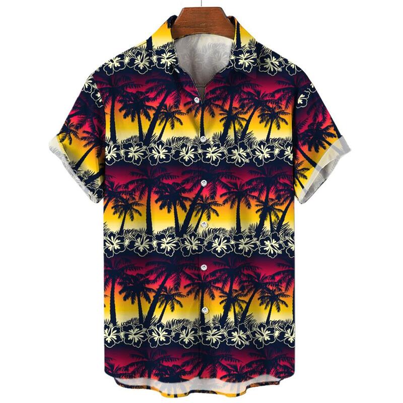 เสื้อฮาวายสำหรับผู้ชายเสื้อแขนสั้นสำหรับวันหยุดพักผ่อนชายหาดเสื้อลายต้นมะพร้าวเสื้อลำลอง camisas de hombre เสื้อผ้าผู้ชาย XL