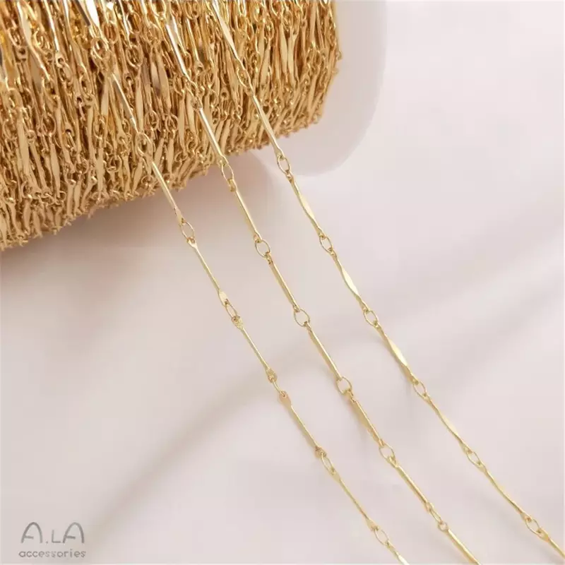 Cadena de palo chapada en oro de 14K, cadena de articulación de palo redondo, cadena delgada comprimida, accesorios de collar de bricolaje hechos a mano, sueltos