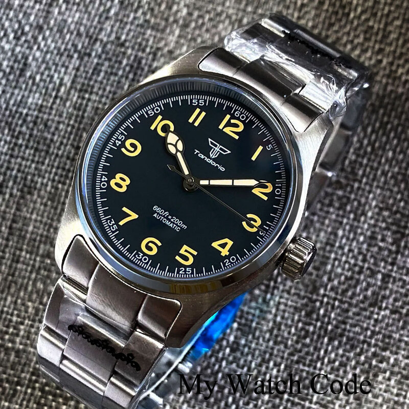 Tandorio Dive Khaki Field Serie Pilot Mechanische Horloges Voor Mannen 200M Waterdicht Polish Bezel Japan Nh35 Movt Beige Slang Hand